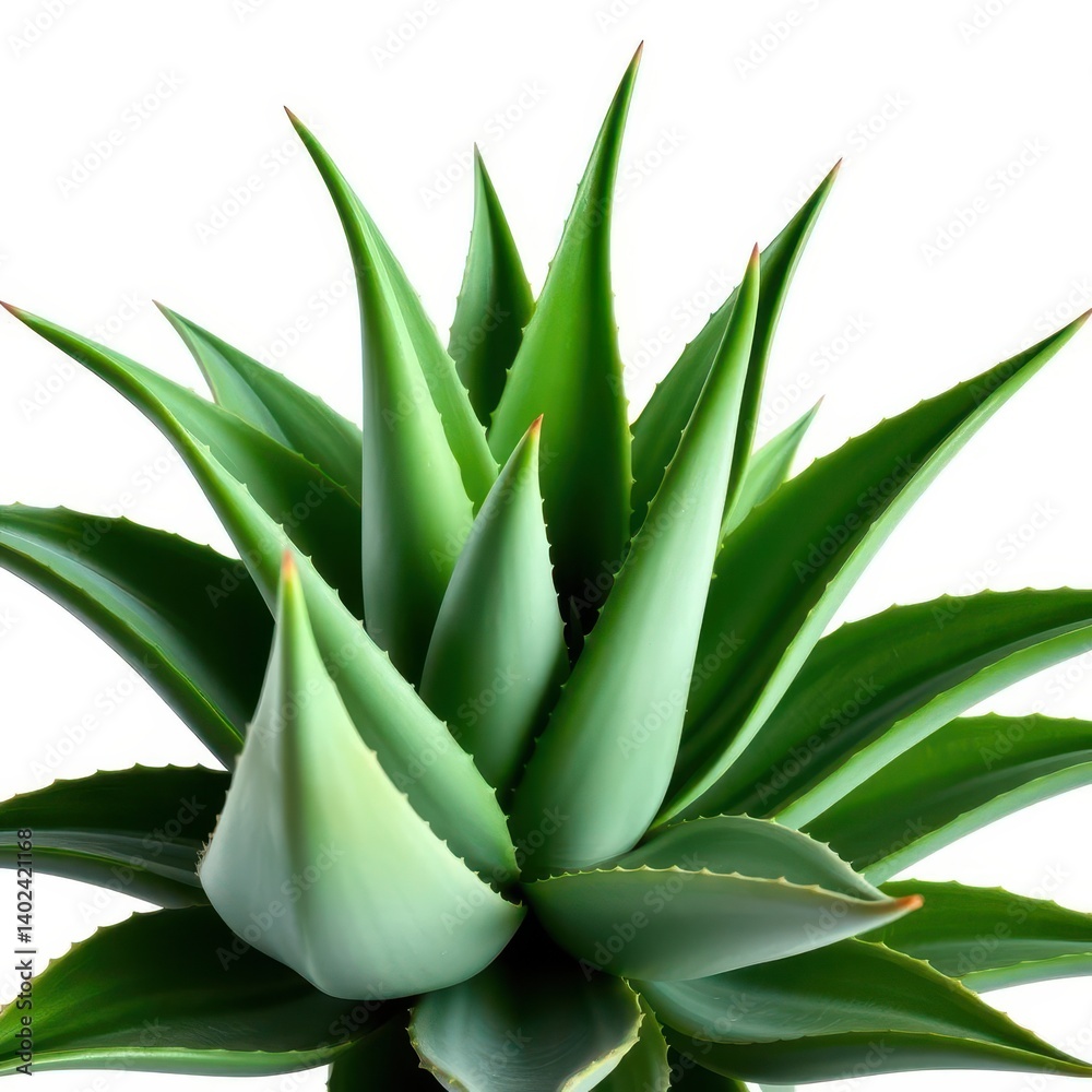 Fototapeta premium Isolated aloe vera plant with thick, succulent leaves against a white background, leaf, leaves, herbal