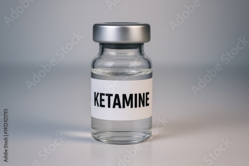 Vial of Ketamine Isolated on Minimalist Background, Symbolizing Medical and Therapeutic Applications
