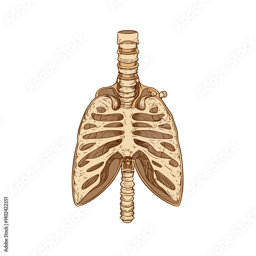 Detailed Anatomical Illustration of Human Lungs and Rib Cage