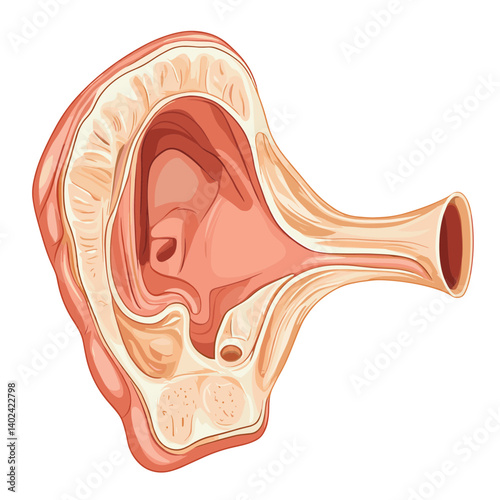 Detailed Anatomy of the Human Ear: Cross Section Illustration