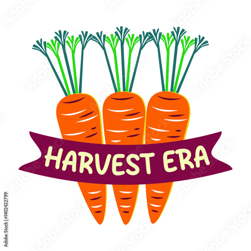 A flat style sticker showing carrots with harvest era typography