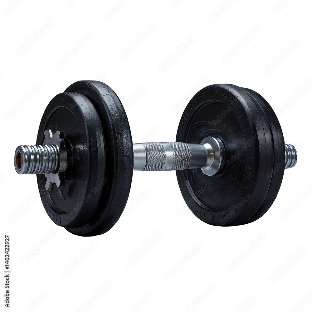 Naklejka premium A heavy black dumbbell isolated on a transparent background