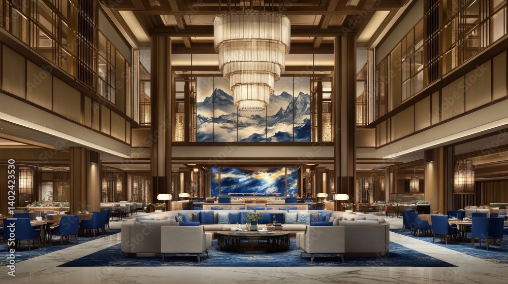 Beautifully Designed Lobby of a Luxurious Hotel with Elegant Ambiance Beautifully Designed Lobby of a Luxurious Hotel with Elegant Ambiance