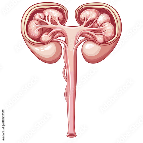 Detailed Human Kidney Anatomy Illustration