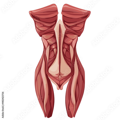 Detailed Human Posterior Torso and Leg Muscle Anatomy Illustration