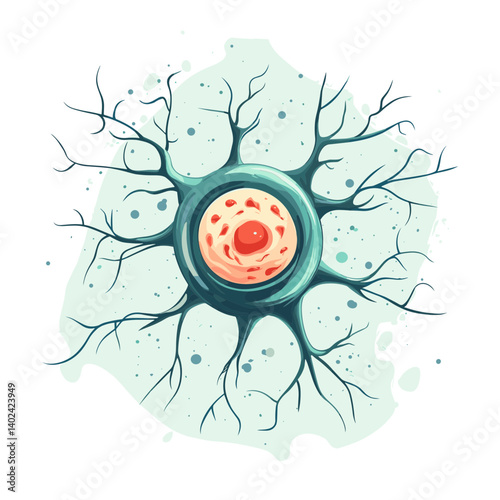 Detailed Illustration of a Neuron Cell with Branching Dendrites