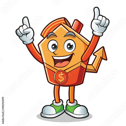 Happy house with upward arrow, pointing to financial growth
