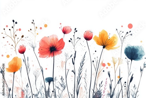 Watercolor Floral Meadow Abstract Art Botanical Flowers