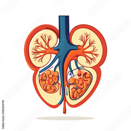 Detailed Illustration of Human Kidney Anatomy