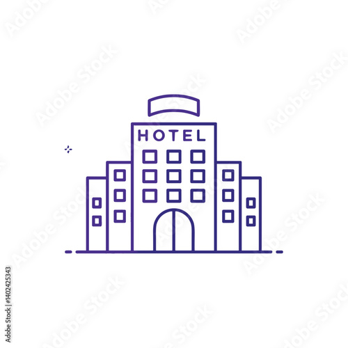 A minimalistic line art icon of a hotel, styled as a simple interface icon.