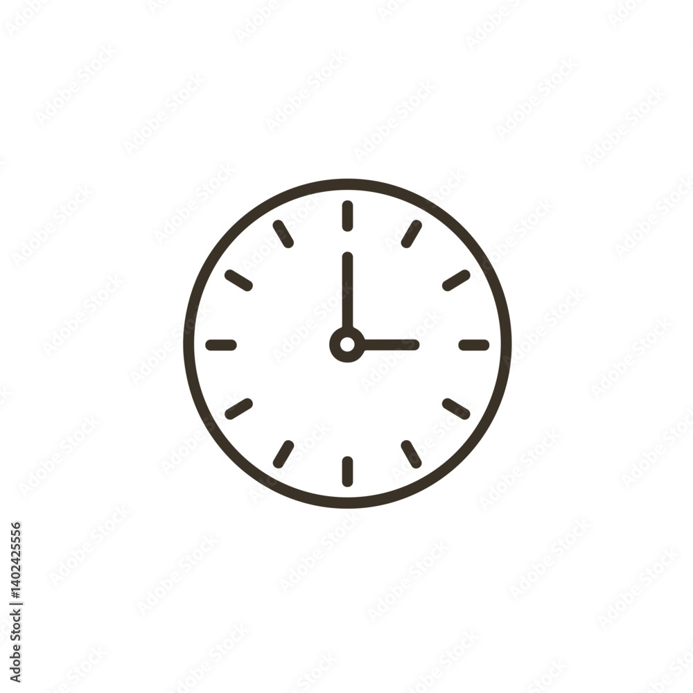 A minimalistic line art icon of a clock, styled as a simple interface icon. A minimalistic line art icon of a clock, styled as a simple interface icon.