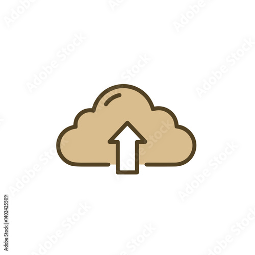 A minimalistic line art icon of a cloud with upload arrow, styled as a simple interface icon