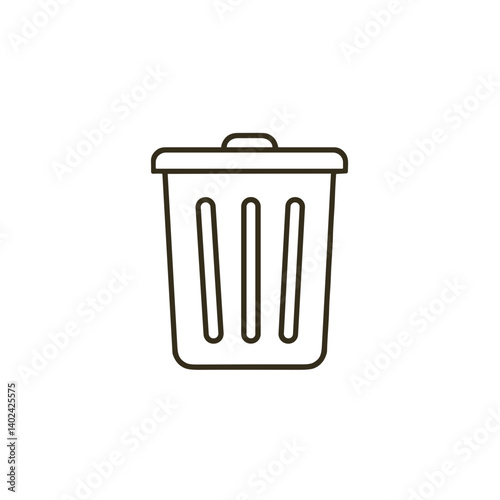 A minimalistic line art icon of a trash bin (delete), styled as a simple interface icon. 