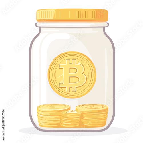 Glass Jar Filled with Gold Bitcoin Coins