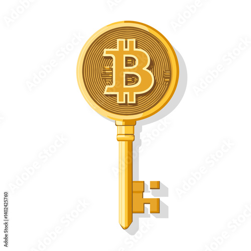 Golden Bitcoin Key Pixel Art Illustration
