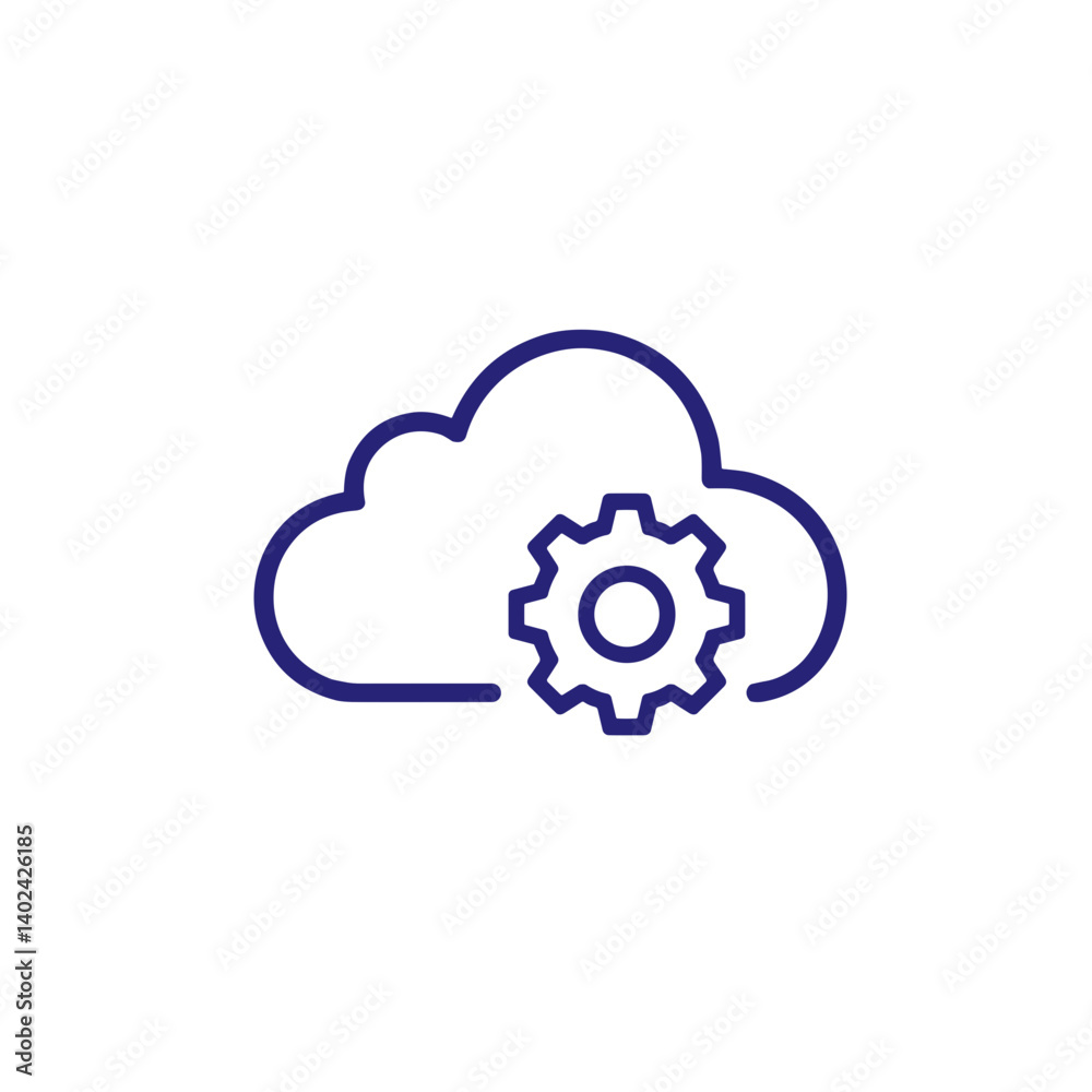 A minimalistic line art icon representing SaaS (cloud and gear), styled as a simple interface icon. A minimalistic line art icon representing SaaS (cloud and gear), styled as a simple interface icon.
