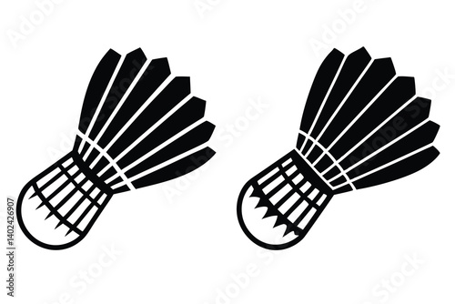 Two Shuttlecock Black and White Minimalist Icon Design for Badminton Sport.