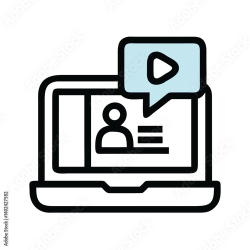 Laptop with Video Call Icon Representing Online Learning and Virtual Education