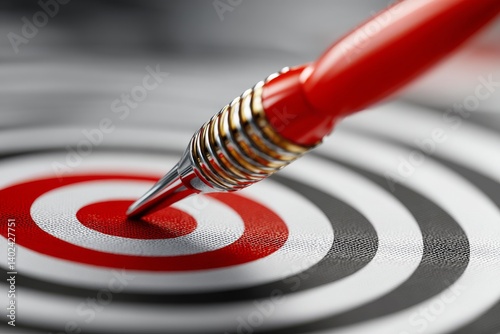 a dart striking a target board with a sharp focus on the bullseye, isolated on a white background.