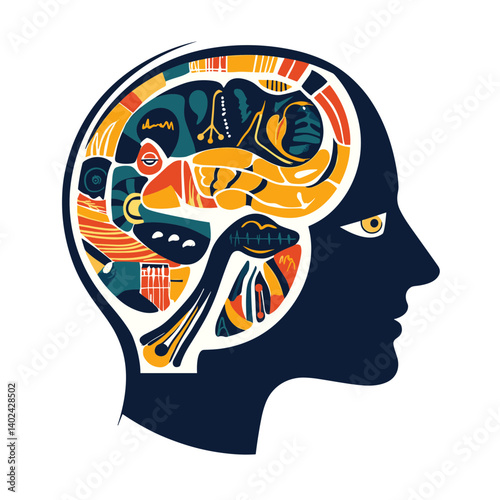 Abstract Colorful Brain Illustration Profile View