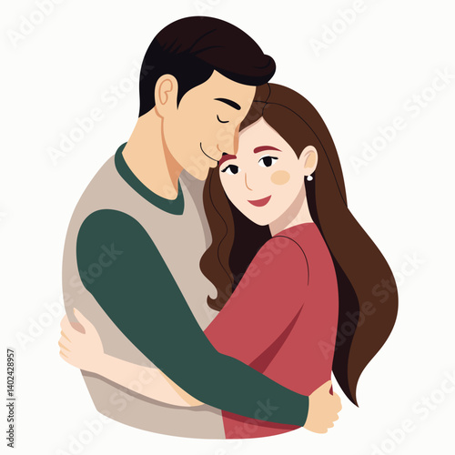 Man and woman couple love hug with white background