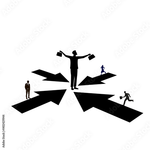  Black and white silhouette. The concept of a successful person
 striving to move forward.  economic growth in business, self
-development, moving up the career ladder.  Vector image