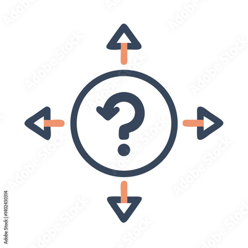 Question Mark with Arrows Icon Representing Problem Solving and Decision Making