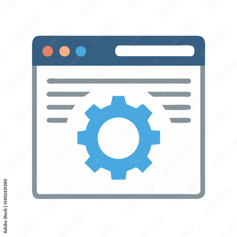 Web Browser with Gear Icon Representing Website Settings and Configuration Web Browser with Gear Icon Representing Website Settings and Configuration