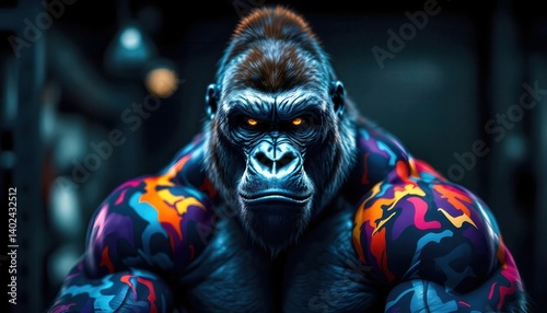 Powerful Tattooed Gorilla Digital Art Strong Intense