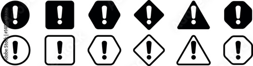 Caution alarm set, Attention caution sign warning symbol icon, danger sign collection, black fatal error message element, exclamation mark of warning attention icon,