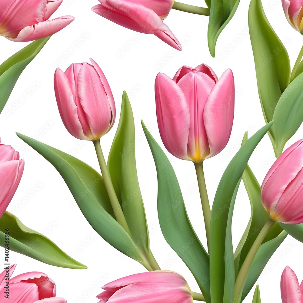 Fototapeta premium Pink Tulips Seamless Pattern