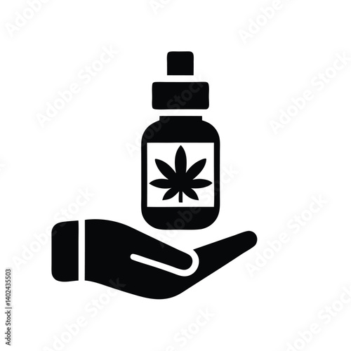 Silhouette of Hand Holding Cannabis Leaf Decorated Bottle with Transparent BG