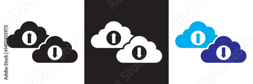 Cloud download and upload icon. Design for decoration, sticker, icon, etc. Vector illustration. isolated on white and black background. EPS 10