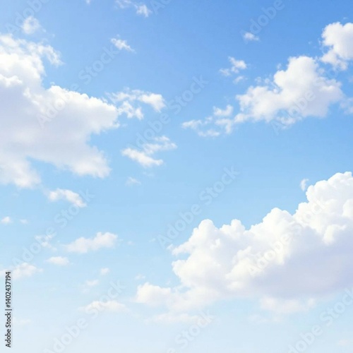 Minimalist view of the sky featuring fluffy white clouds on a soft blue background. Perfect for backgrounds, web design, or nature-themed creative projects