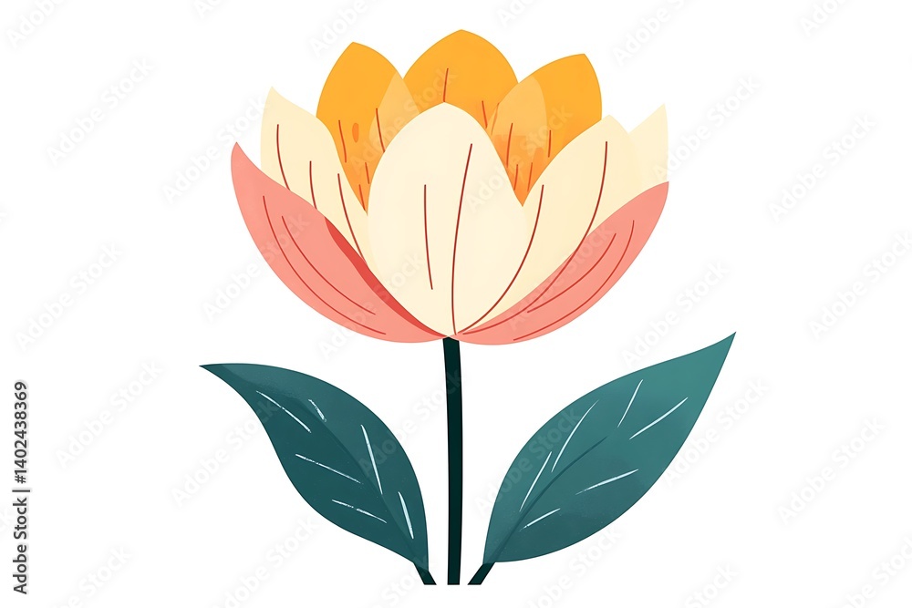 Fototapeta premium Minimalist Flower with Pastel Colors and Line Art, Botanical Element