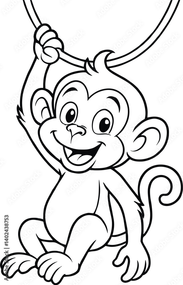 Black and White Illustration of Monkey Hanging on Black and White Illustration of Monkey Hanging on
