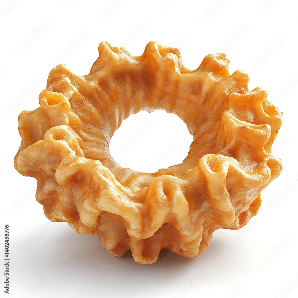 Fototapeta premium A golden crispy fried calamari ring with perfectly seasoned batter, tender squid interior, and uniform shape