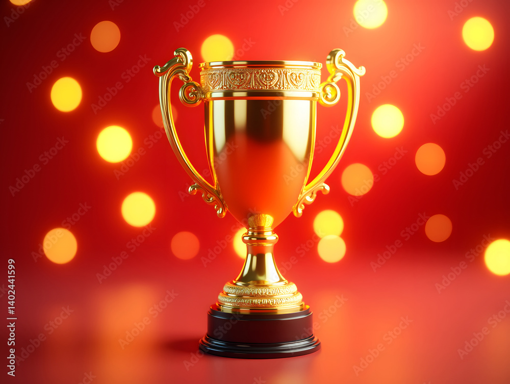 Shiny golden trophy with luminous bokeh background, competition championship success concept illustration Shiny golden trophy with luminous bokeh background, competition championship success concept illustration