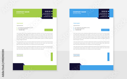 Modern Creative professional letterhead design Template layout with rectangular Green and blue shape
