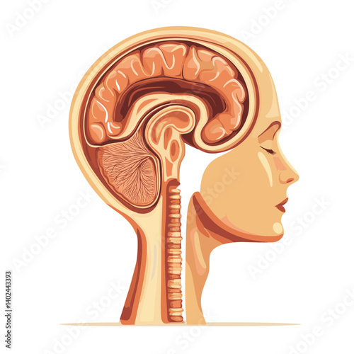 Detailed Human Brain Anatomy Illustration: Side Profile View