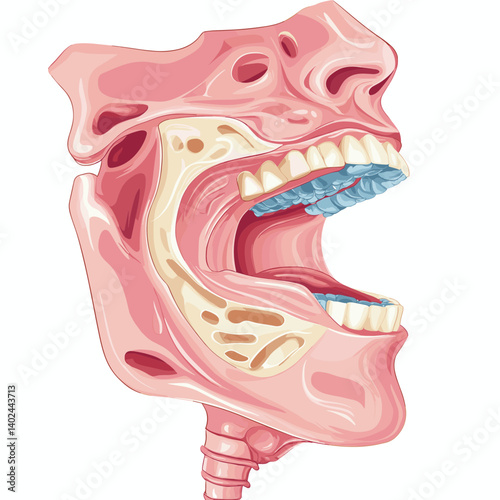 Detailed Human Mouth and Throat Anatomy Illustration