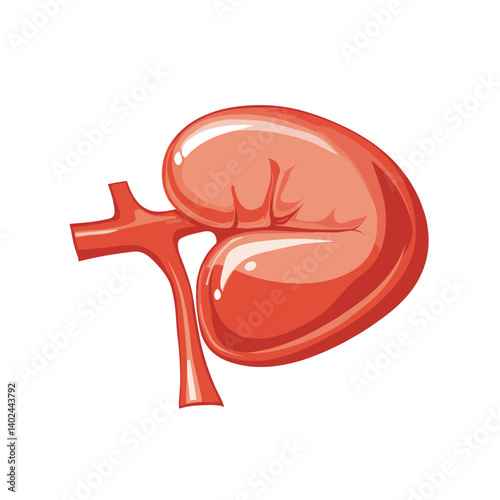 Detailed Illustration of a Human Kidney with Blood Vessels