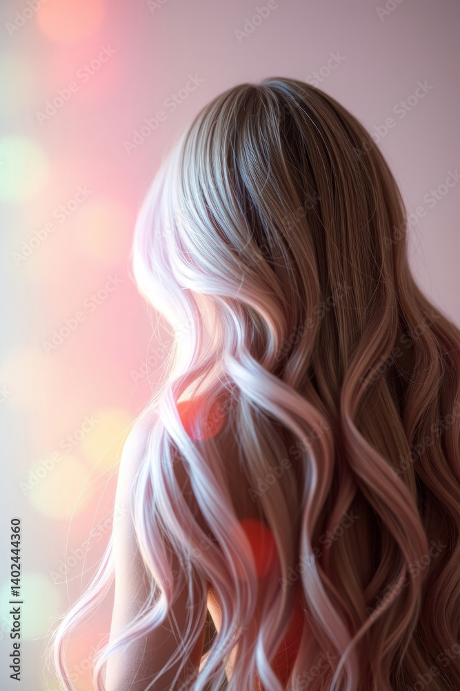 Naklejka premium back view photograph of beautiful wavy and shiny hair.