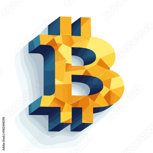 Gold And Blue Geometric Bitcoin Symbol