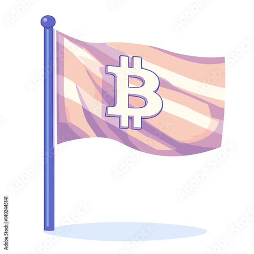 Pixel Art Bitcoin Flag Waving on Flagpole