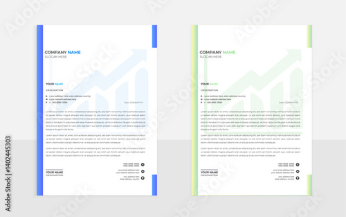 Modern Creative professional letterhead design Template layout with rectangular Green and blue shape

