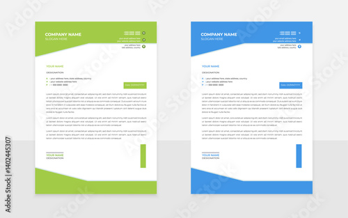 Modern Creative professional letterhead design Template layout with rectangular Green and blue  shape	
