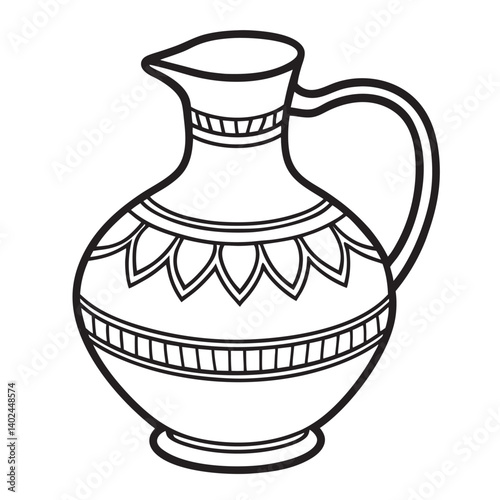 Ancient Greek Terracotta Water Jug, amphora is an old brown clay pottery vase, a traditional ceramic container with antique decoration