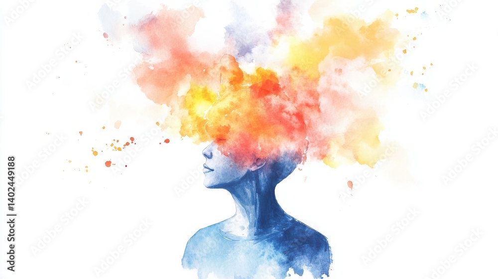 Obraz premium Conceptual watercolor sketch depicting personal development and positive thinking mindset illustration