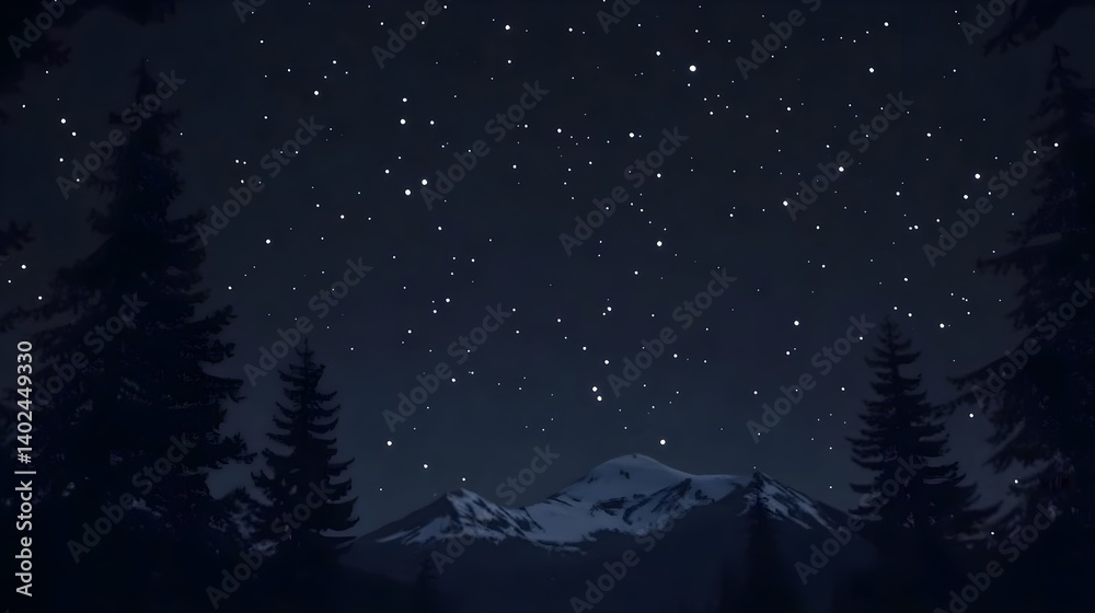 Naklejka premium Tranquil Night Sky Over Majestic Mountain Landscape with Stars
